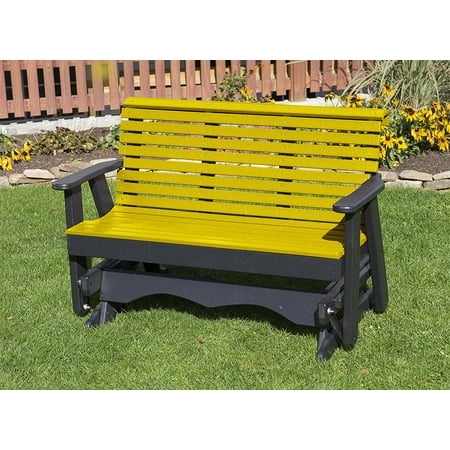 Mid Century Glider Outdoor Patio Garden Lawn Exterior Yellow Finish 5Ft-Poly Lumber Roll Back Porch Glider Heavy Duty Everlasting -Amish Crafted ()