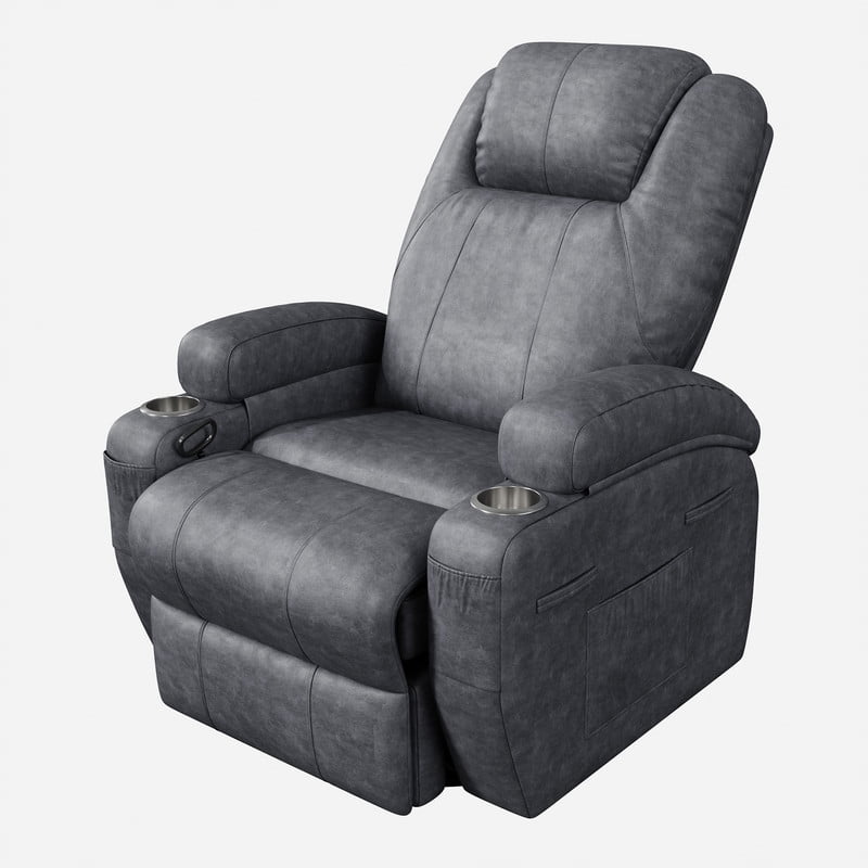 Homall 360° Swivel Rocking Recliner Massage Oversized Singal Sofa For Living Room Ergonomic High Backrest and Adjustable Recliner,PU Gray