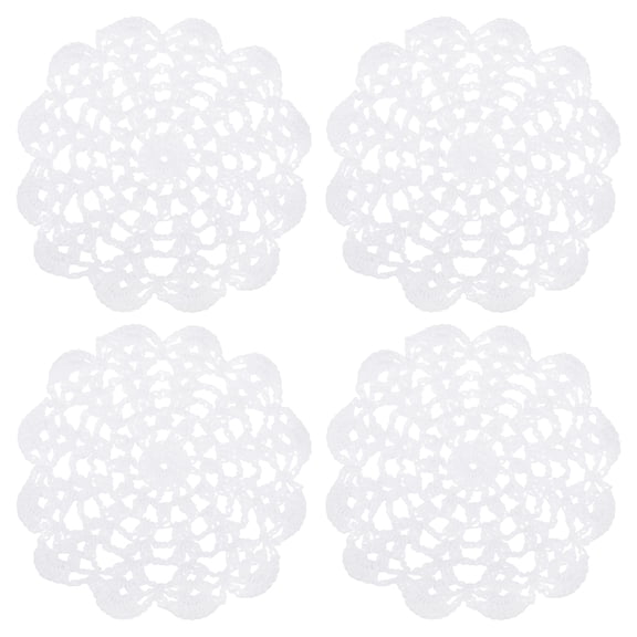 Uxcell 4Pcs Crocheted Cotton Doilies, 5.5" Lace Doilies for Tables Cloth Lace Placemats Handmade Tray Doilies Round Cups Coasters for Glasses Crafts Kitchen Dining Room, White