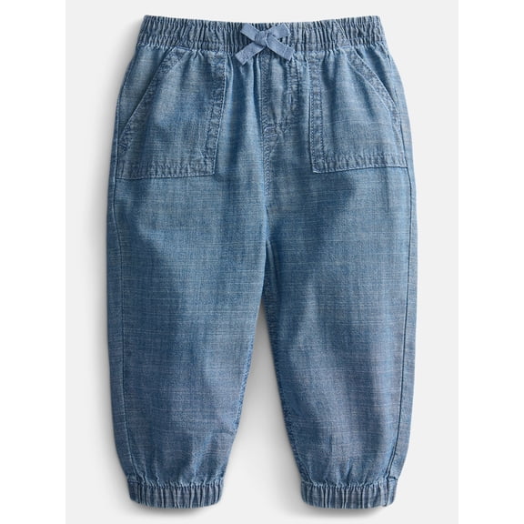 Wonder Nation Baby Girls Chambray Joggers, Sizes 0-24 Months