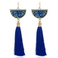 thumbnail image 1 of Nvzi Pendientes y aretes para hombre, aretes de diamantes con incrustaciones de metal, aretes largos con borlas en forma de abanico (azul), 1 of 1