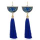 thumbnail image 1 of Nvzi Pendientes y aretes para hombre, aretes de diamantes con incrustaciones de metal, aretes largos con borlas en forma de abanico (azul), 1 of 1