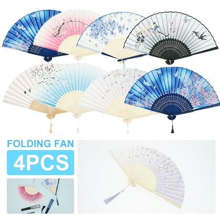

ALIMARO 4 Pcs Folding Fans Vintage Handheld Bamboo Fans with Tassels Reusable Performance Stages Props Church Wedding Gift for Home Wedding Party Decoration