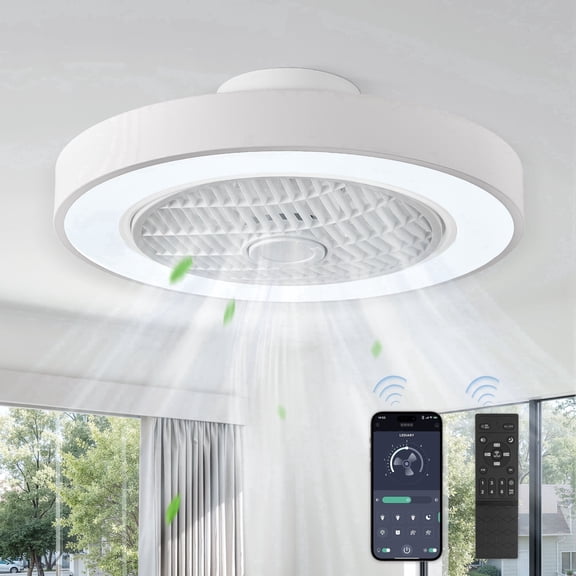 Lokivas 20in Modern Low Profile Ceiling Fan with Light, APP & Remote Control, 6 Speeds, Quiet DC Motor for Living Room, Bedroom, White