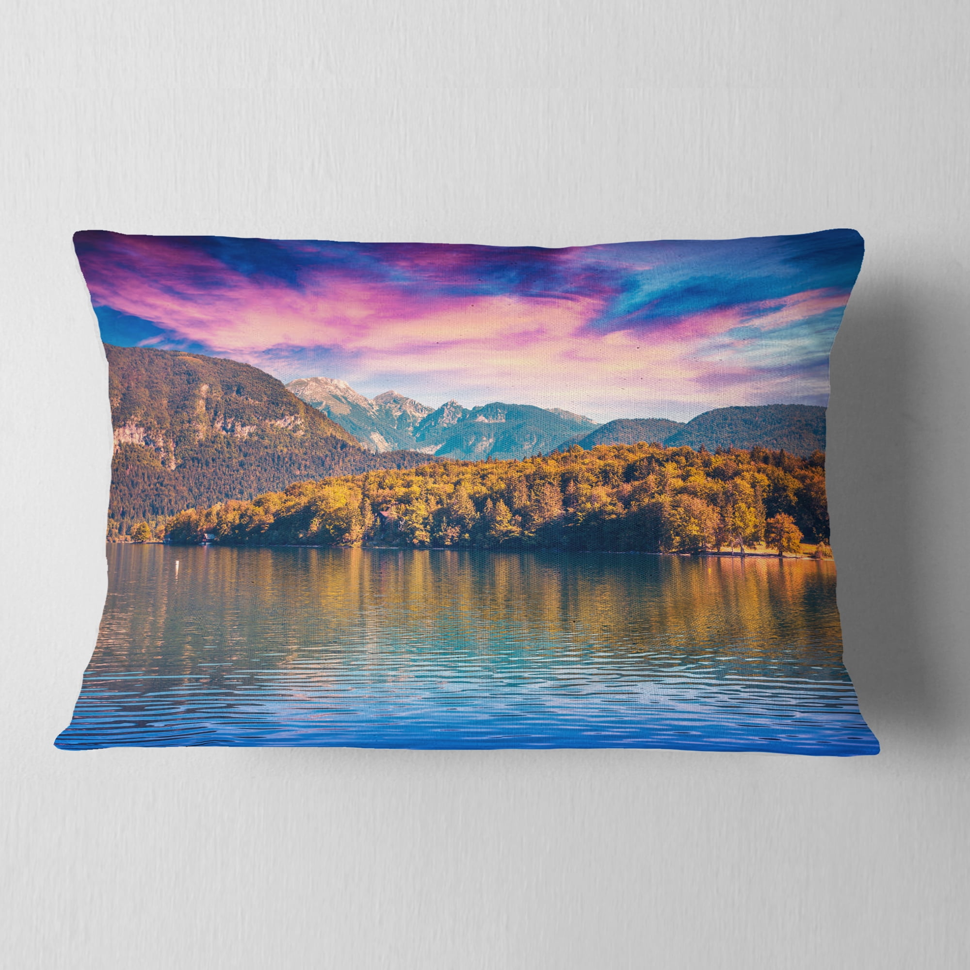 Designart Bohinj Lake in Triglav National Park - Landscape Printed Throw Pillow - 12x20