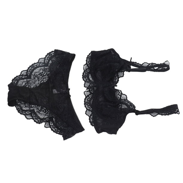 Enqiretly Lace Hollow Woman Bra Underwear Set Harness Perspective Bikini  Underwear black M 