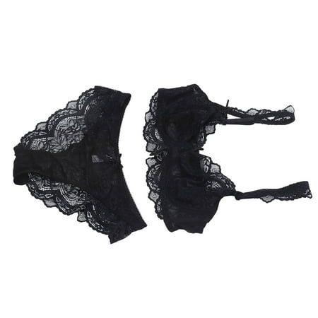 

Women s Lace Panties Ultra Thin Hollow Out Charming Attractive Breathable Underwear Set Black 75C