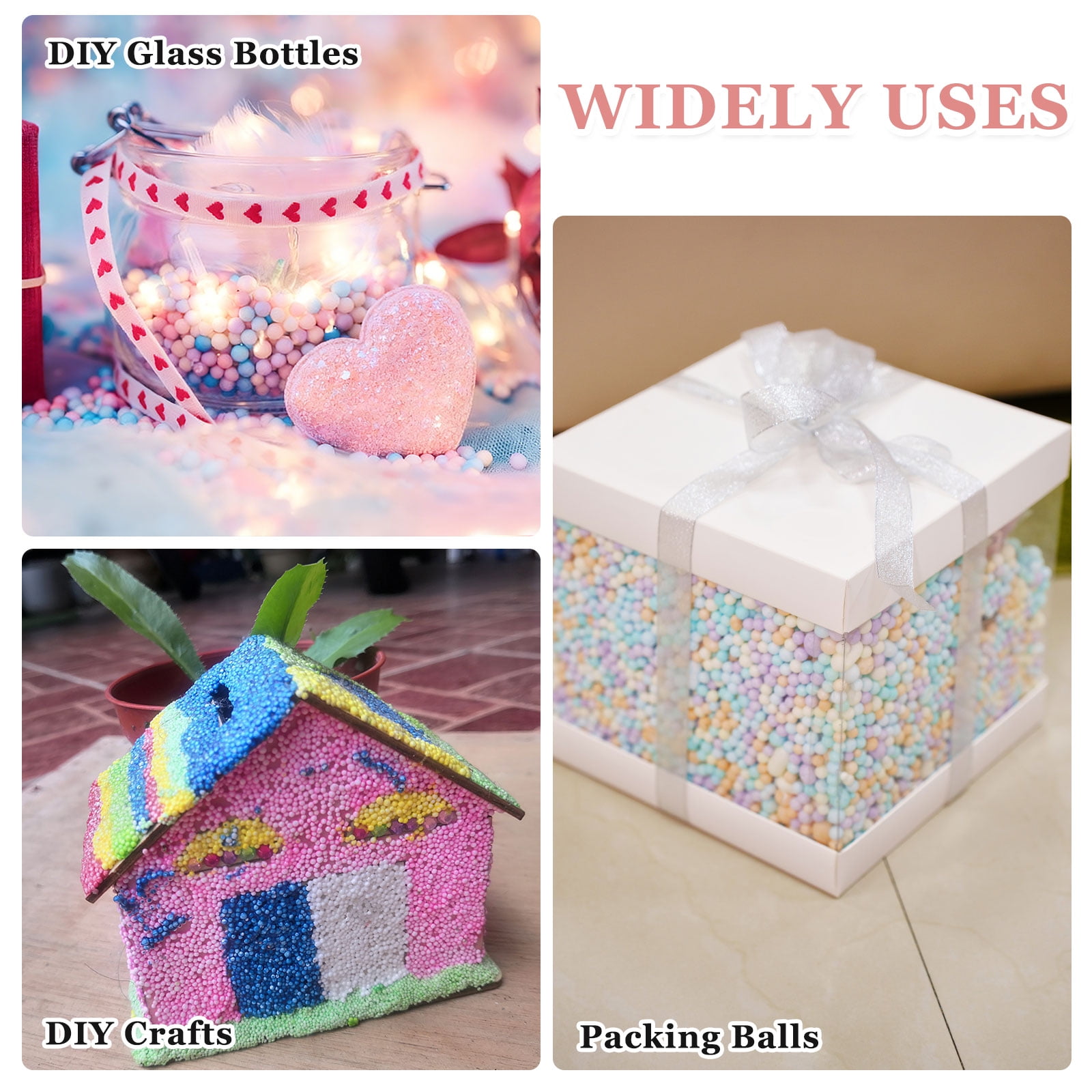 Uxcell 120000Pcs Colorful Foam Beads, 2-3mm Mini Foam Balls Round Polystyrene Beads for DIY Crafts Wedding Party Decorations Vase Pillow Gift Box Filling