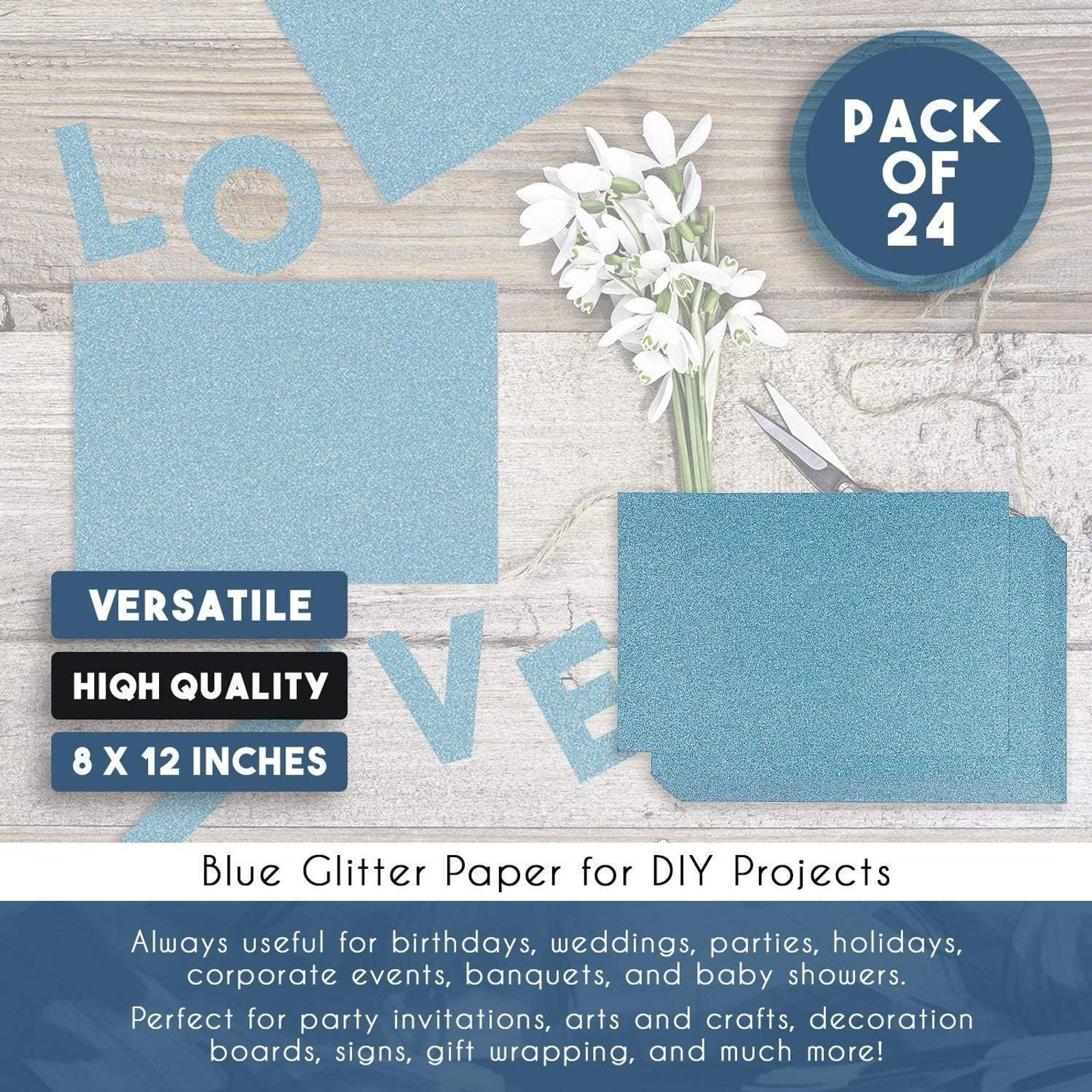Bright Creations 30 Sheets Double-Sided Light Blue Glitter Cardstock Paper for DIY Crafts, Card Making, Invitations, 300gsm, 8.5 x 11 in
