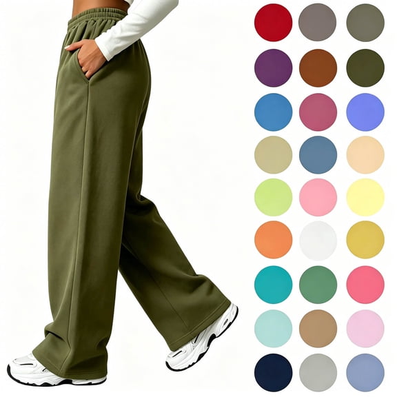 Yotami Women's Sweatpants Elastic High Waisted, Wide Leg, Solid, Baggy Pants with Pockets, Loose Casual Athletic Sweatpants Fall Winter Clothes