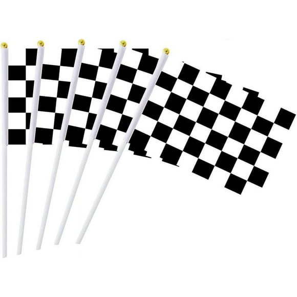shiyou-10PCS Black and White Checkered Racing Flags Racing Polyester Flags with Plastic Sticks Decorations for Racing Race Car Party Sport Events