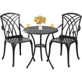 thumbnail image 1 of ZXNYH Outdoor Bistro Set 3 Piece Cast Aluminum Patio Bistro Sets, All Weather Bistro Table Set with Umbrella Hole, Bistro Table and Chairs Set of 2 for Porch, Yard, Balcony, Black, 1 of 7