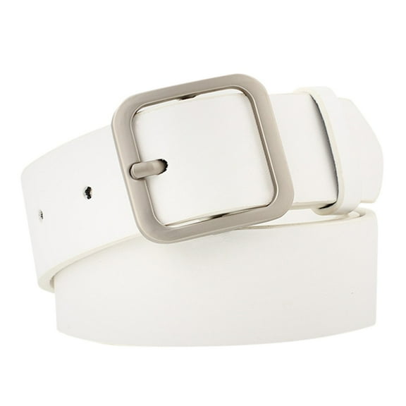 Women Wide Belt Thick Leather Belt with Big Gold Buckle Fahion Women Chunky Belt White