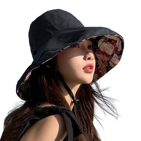 Hats Wide Brim Sun Hats For Women UV Protection Outdoor Solid Flower Printed Flower Printed Casual Elegant Black