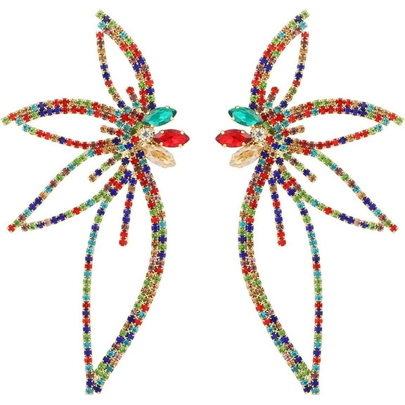 Huge Butterfly Studs Earrings Boho Vintage Rhinestone Statement Earrings Angel Wings Crystal Earrings Shiny Leaf-shaped Flower Stud Earrings Wedding Jewelry Gifts for Women