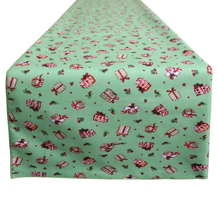 

100% Cotton Table Runner Christmas / Event Decoration Gifts and Presents on Green