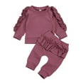 thumbnail image 2 of LYMAYTER Newborn Spring Fall T-Shirt Outfits 2PCS Infant Ruffles Long Sleeve Jogger Pant Set for 0-24 M, 2 of 9