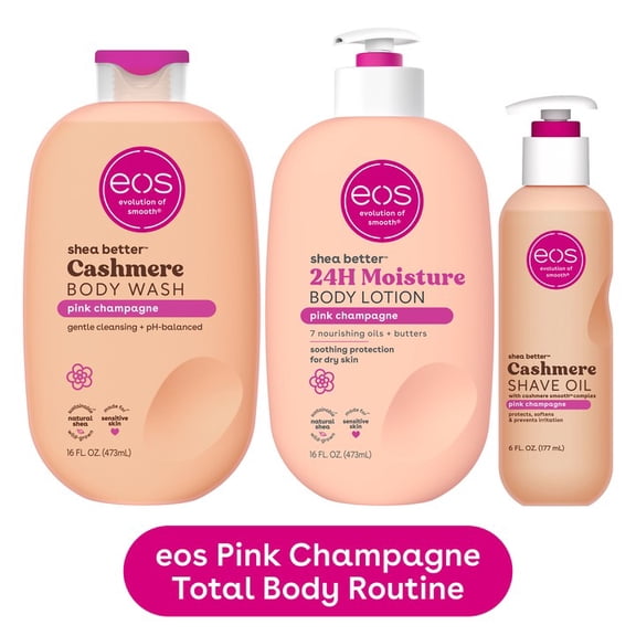 eos Pink Champagne Body Wash, Body Lotion, & Shave Oil Bundle