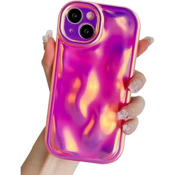 for iPhone 14 Case, 3D Laser Water Ripple Pattern Wavy Shockproof Soft Phone Case, Cute Bling Curly Wave Shape Cover for Women Girls iPhone 14 Case, Fluorescent Red