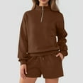 thumbnail image 2 of UAMVSH Long Sleeve 2 Piece Outfits for Women Casual 1/4 Zipper Pullover Sweatshirts and Pockets Shorts Sweatsuits Sets Lounge Tracksuits(Large,Coffee), 2 of 7