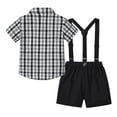 thumbnail image 5 of Odeerbi Toddler Two-piece Set Boys Formal Suit Gentleman School Uniform Suit Baby Summer Outfits Floral Printing Shirts Strap Shorts Suit Short Sleeve Photography Performance Set Dark Gray, 5 of 9