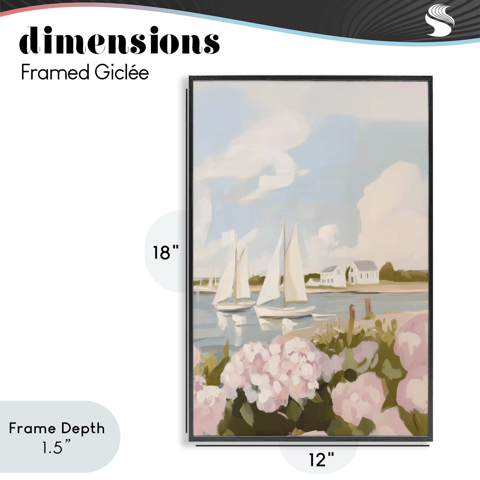 Stupell Industries Pink Hydrangeas with Sailboats Black Framed Giclee Art, design by Sisi and Seb
