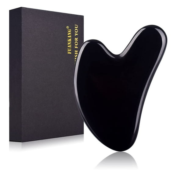 Herramientas faciales Gua Sha FUANKANG, piedra guasha negra, obsidiana