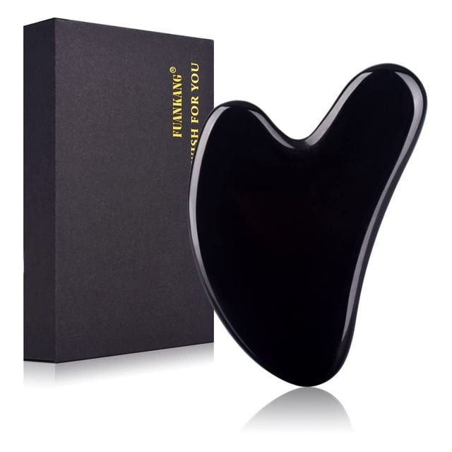 Herramientas faciales Gua Sha FUANKANG, piedra guasha negra, obsidiana