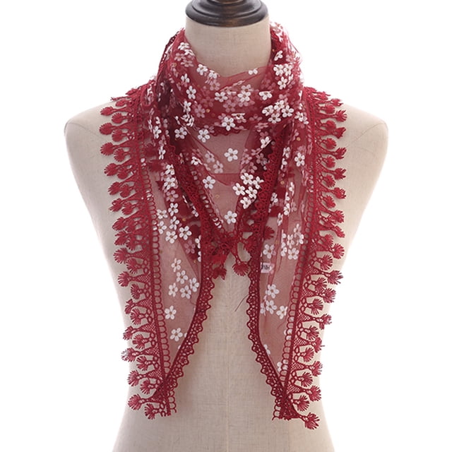 Bufanda triangular con borlas monocromáticas y pequeñas flores para primavera y otoño, bufanda triangular de encaje transpirable