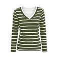 thumbnail image 5 of hoksml Women Contrast Trim V Neck Long Sleeve Striped T-Shirt Slim Stretch Casual Top for Office Daily All Season, 5 of 5