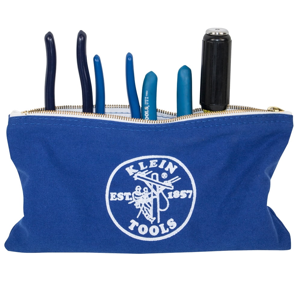 Klein Tools 4 Pack Canvas Zipper Tool Bags, Olive/Orange/Royal Blue/Yellow