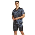 thumbnail image 2 of Tony & Candice Men's Classic Short Sleeve Satin Pajama Set Adult Sleepwear (XXL,Blue/Golden), 2 of 4