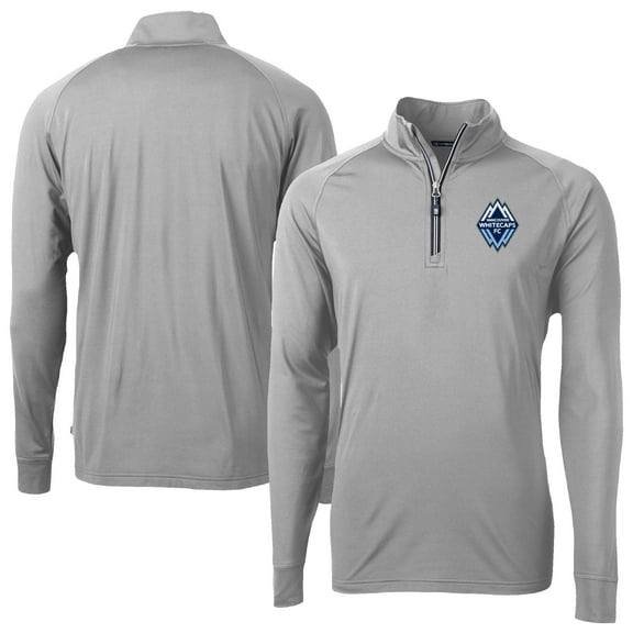 Men's-Cutter & Buck  Gray Vancouver Whitecaps FC Adapt Eco Knit Stretch Recycled Raglan Quarter-Zip Pullover Top