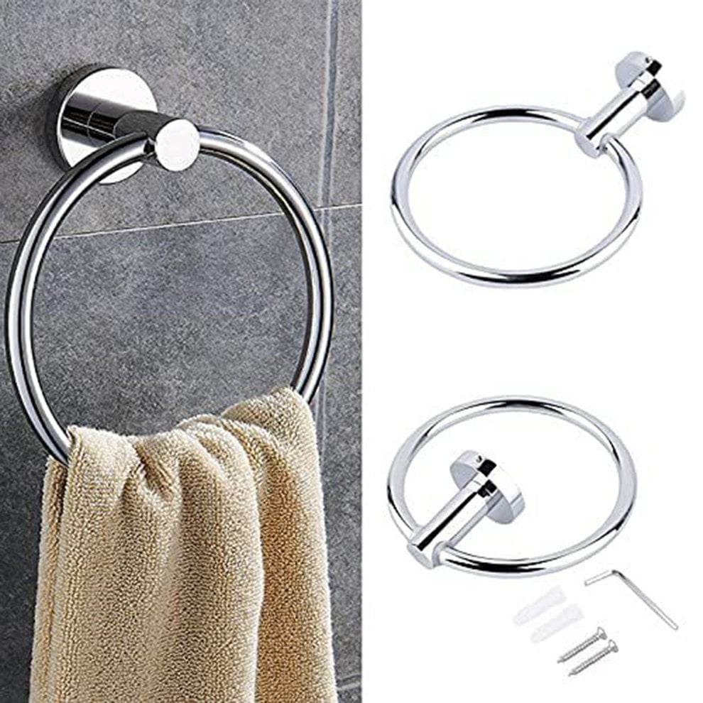 anti-rust Round Hand Wall Mounted Towel Holder Ring Rack Bathroom Kitchen 