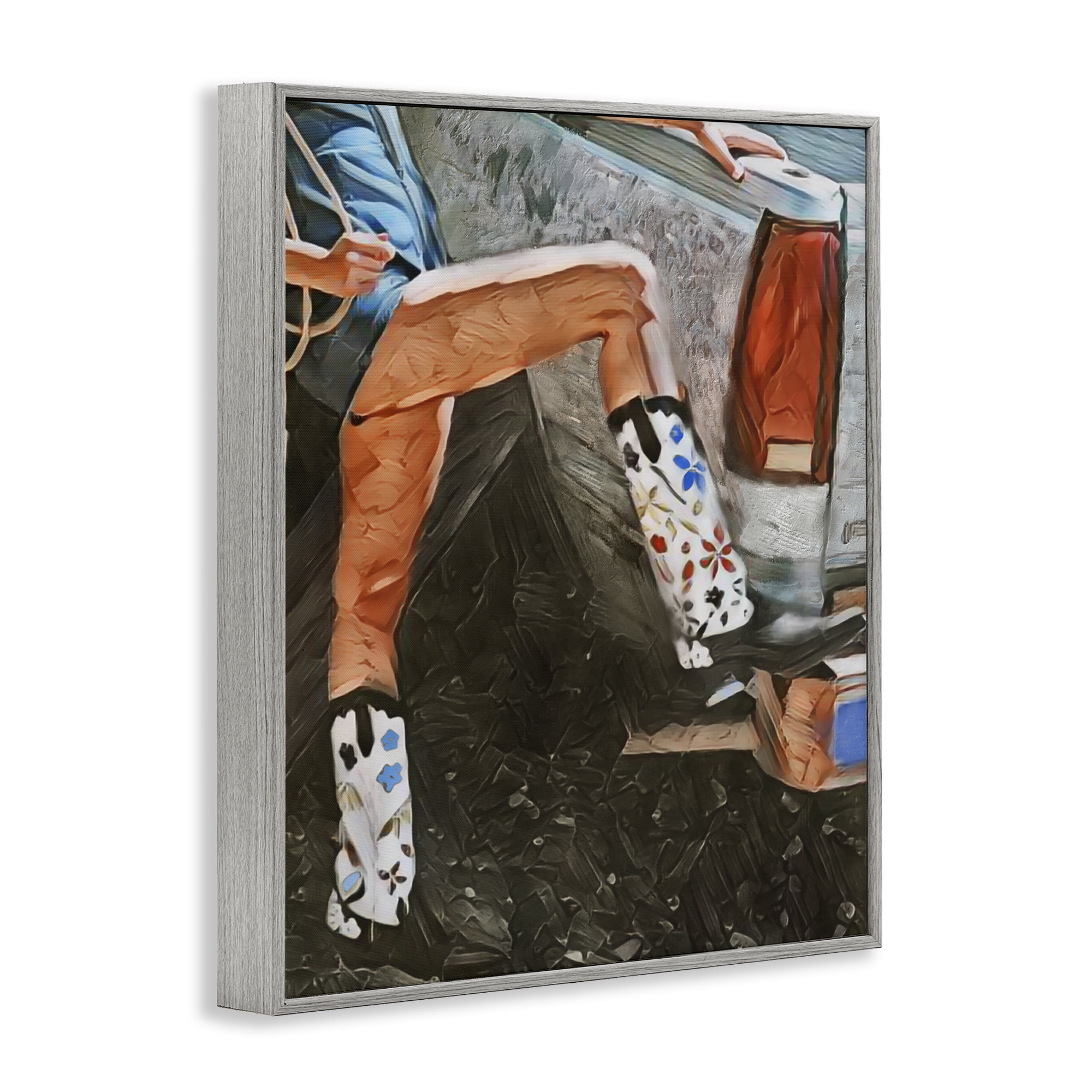 Round Up Cowgirl Boots Gray Framed Giclee Art, design by Jesse Keith