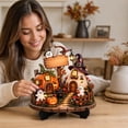 thumbnail image 4 of Halloween Ghost Table Decorations, Pumpkin House Wooden Block Sign, Halloween Tiered Tray Decor, Pumpkin Ghost Decor, Rustic Home Decor for Desk, Mantel(A), 4 of 7