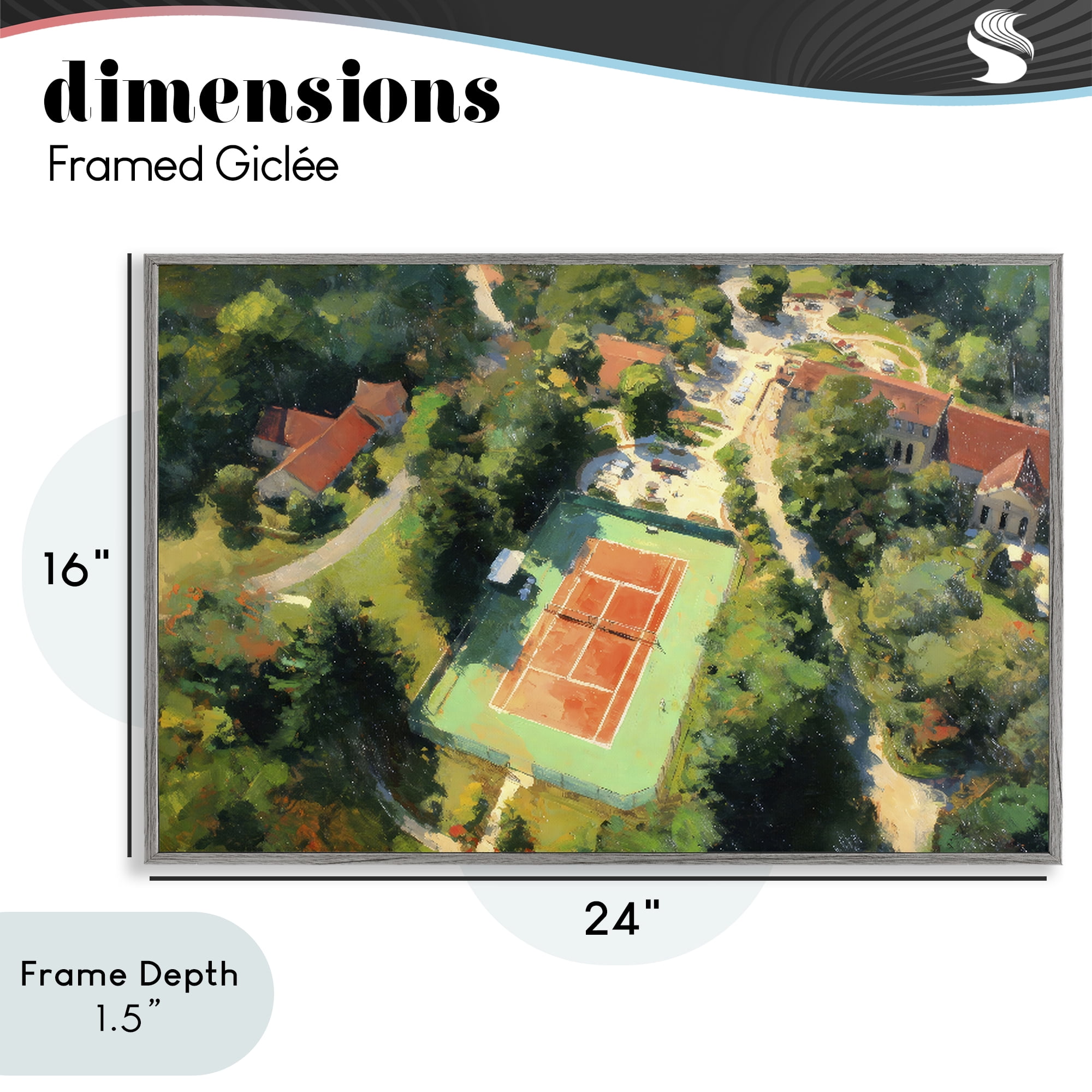 Stupell Industries Aerial Tennis Court Park Gray Framed Giclee Art, design by Petal Prints Design