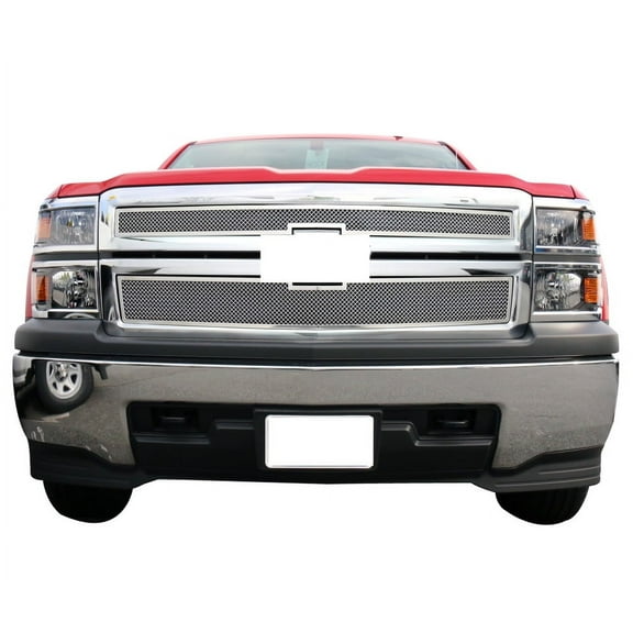APS Compatible with Chevy Silverado 1500 2014-2015 Main Upper Stainless Steel Chrome Mesh Front Grill Grille Insert C75950T