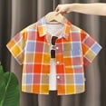thumbnail image 2 of LIIPEE Boys Shirts Summer Fashion Plaid Printed Turndown Collar Button Short Sleeve Shirts With Pocket Kids Classic Daily Shirts,Orange,7-8 Years, 2 of 4