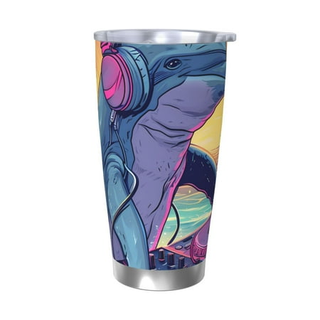 

Lukts Hip-Hop DJ Dolphin for 20OZ Car Cup Stainless Steel Direct Drinking Straw Thermos Cup Suitable for Office Travel and Car-Without Straw