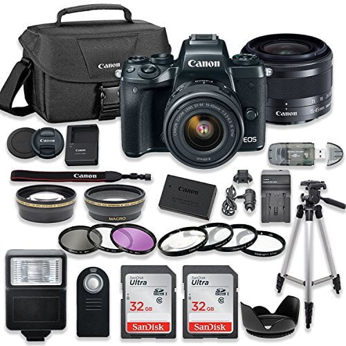 Canon EOS M5 Mirrorless Digital Camera (Black) Bundle with Canon EF-M 15-45mm f/3.5-6.3 IS Lens + 2pc SanDisk 32GB Memory Cards + Accessory - Walmart.com