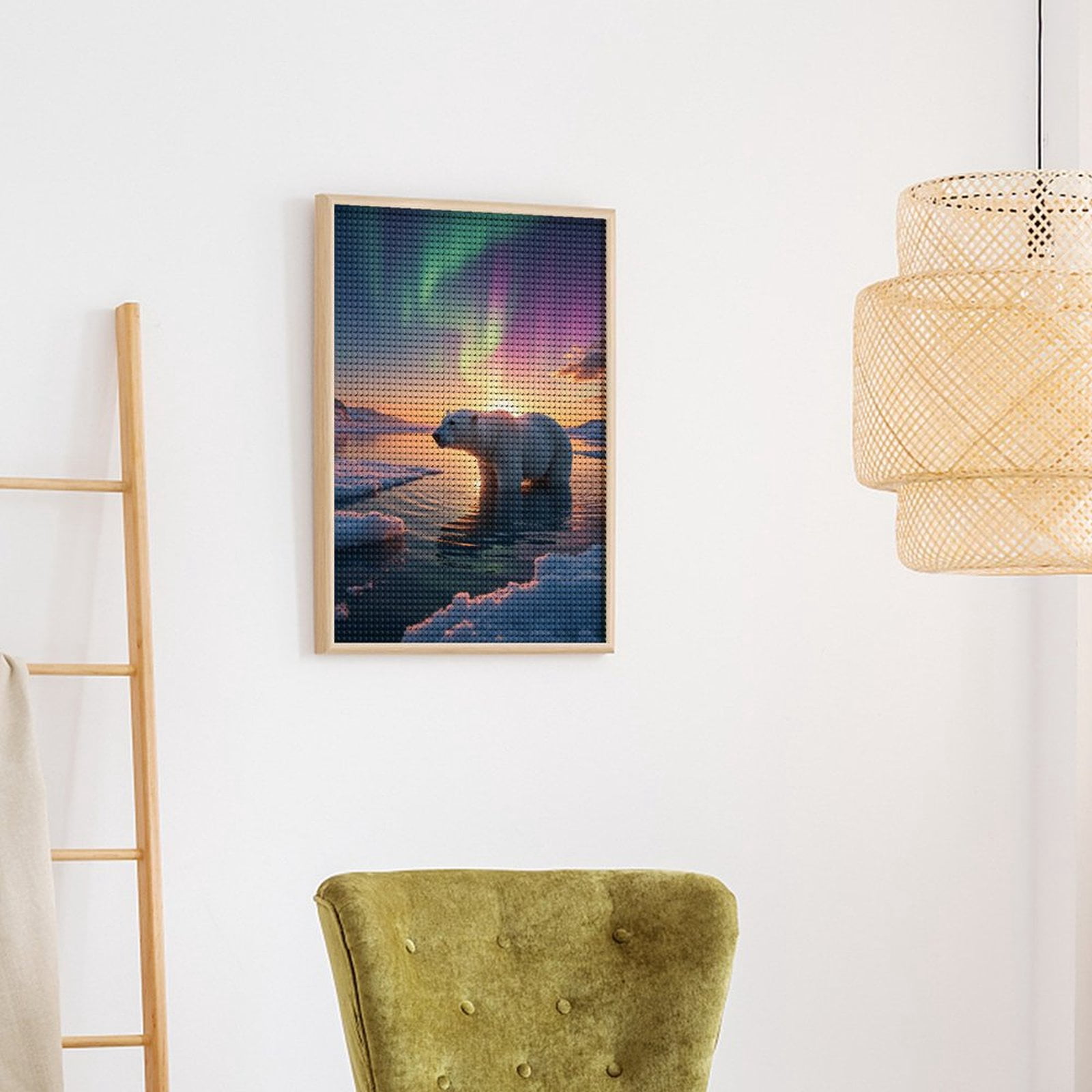 Diamond Art Kits for Adults, Polar Bear Northern Lights Sunset 5D Diamond Painting Kits for Adults Beginners, DIY Full Drill Diamond Painting, Gem Art and Crafts 12x16