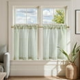 thumbnail image 1 of Striped Linen Kitchen Curtains 24 Inches Length Tier Curtains Farmhouse Modern Cafe Style Small Window Treatments Airy Light Filtering Rod Pocket for Living Room Bathroom 2 Panels Sage Green, 1 of 8