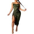 thumbnail image 1 of GHSDFBB Robe Satinée Sans Manches à Bretelles Spaghetti pour Femmes Cocktail Plage Soirée Col Bénitier à Pois Léopard Midi, 1 of 6
