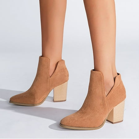 

ERTUTUYI Womens Cut Out Ankle Boots Chunky Heel Slip On Western Booties Casual Shoes Yellow 40