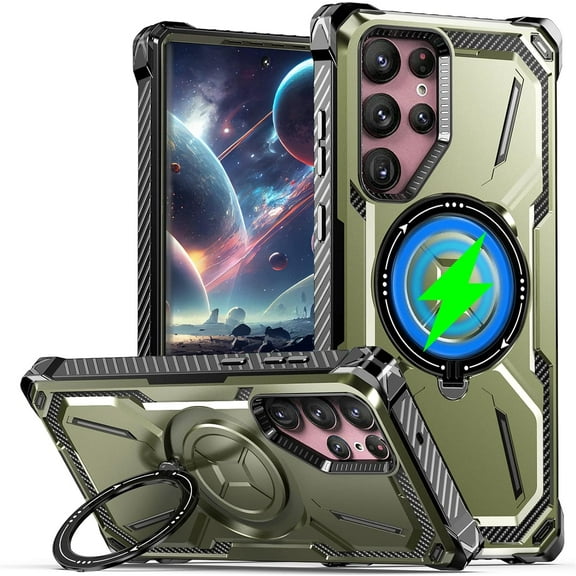 case for Samsung Galaxy S22 Ultra Case Compatible for Magsafe, Ultimate Protection Armor with Ring Holder Fit for Magsafe Wireless Charger Phone Case for Samsung Galaxy S22 Ultra HJJ Green