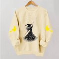 thumbnail image 2 of Smupbvky Halloween Print Sweatshirts Women Dressy Witch Graphic Tops Long Sleeve Crew Neck Pullover Fall Casual Holiday (S, Khaki), 2 of 5