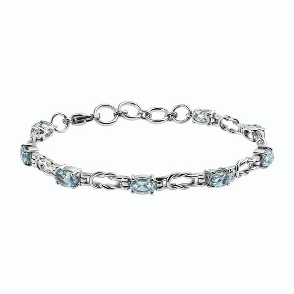Blue Skyblue Topaz Stainless Steel Line Bracelet for Women Jewelry Birthday Christmas Gifts Size 7.25" Ct 3.36