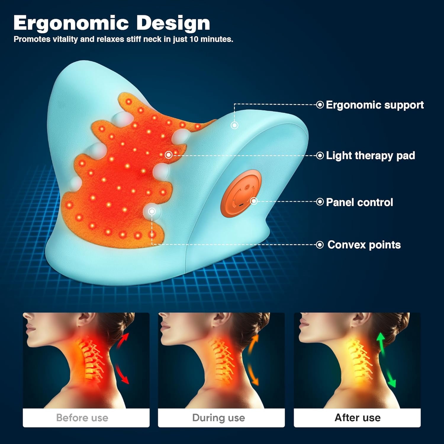Heated Neck Pillow, Red Light Therapy for Neck Pain Relief, Portable Neck Stretcher Pillow with Heating Pad, Shoulder Relaxer for Muscle Relax, Tension Relief