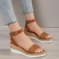 thumbnail image 5 of AXXD Women Brown Sandals 6.5 Summer Slope Heel One Line Buckle Mules Middle Heel Roman Sandals, 5 of 7